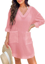 Copricostume Mare Donna Scollo a V Abito Da Spiaggia Allentato Estate Vestiti Da