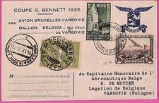 X0292 - BELGIO - Storia Postale - Biglietto VOLO IN MONGOLFIERA #190 - alla POLONIA 1935