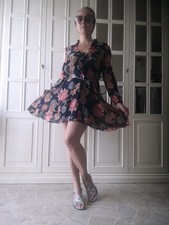 Mini Abito donna Patrizia Pepe S, M / 40, 42 IT 100% seta  leggero svasato fiori