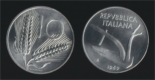 Lire 1969 spighe aratro - e,