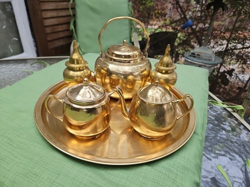 Vtg brass tea - vtg, tray