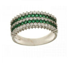 ANELLO MEZZA VERETTA IN ORO BIANCO 18 KT 750 CON ZIRCONI VERDE E BIANCO (6609)