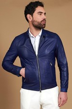 Giacca Vera Pelle Bluette Uomo