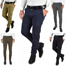 Pantaloni Uomo Slim Fit Elasticizzati Chino Eleganti Invernali Tasca America Blu