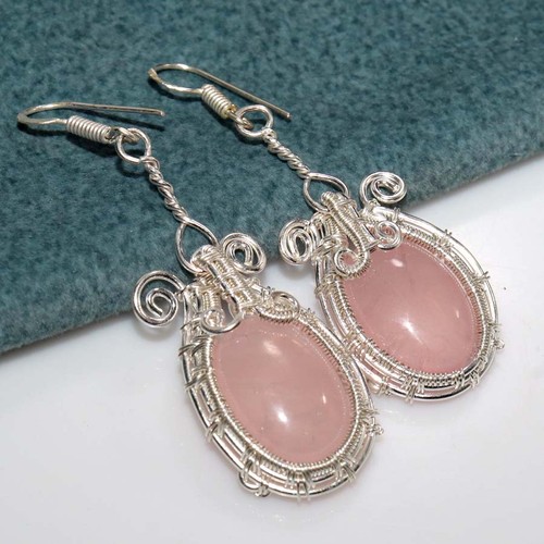 Orecchini quarzo rosa avvolti - orecchini,