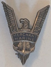 WW2 USMM Merchant Marine Sterling / Enameled Eagle pin  - PB