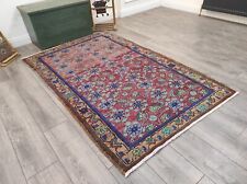 Tappeto rosso design floreale, 4,2 x 6,6 piedi, tappeto turco, tappeto di lana, tappeto tessuto a mano