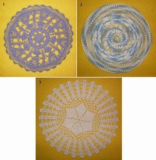 Set 3 CENTRINI - Centrotavola - RICAMATI - UNCINETTO REALIZZATI A MANO - Anni 60