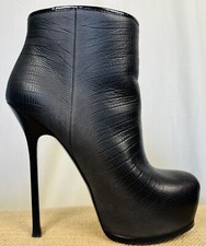 Auth YSL TRIBTOO Platform Leather Boots Black Light Seppia Color 38.5, ITALY