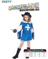 COSTUME CARNEVALE PARTY MOSCHETTIERE BLU GIRLH BAMBINA RAGAZZA TAGLIA S/M/L