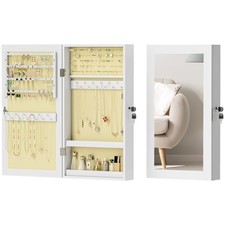 HOMCOM Mobiletto Portagioie a Specchio a Muro con 2 Chiavi in MDF Bianco
