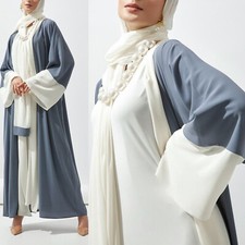 Accappatoio cardigan kimono islamico maxi abito donna musulmano kaftano aperto Abaya Dubai nuovo