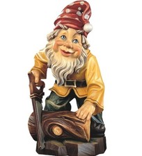 GNOMO BOSCAIOLO CM 10 SCOLPITO IN LEGNO DELLA VALGARDENA DECORATO A MANO