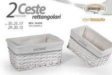 2 CESTE VIMINI RETTANGOLARI BIANCHE RIV TESSUTO PORTA VESTITI OGGETTI 35-29 CM