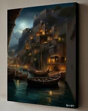 Quadro Venezia nella notte con COA -Tela incorniciata 40X30cm firmato Hitt Old Master