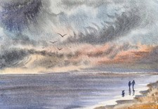 Quadro originale paesaggio opere d'arte moderno CIELO NUVOLOSO MARE paesaggio marino arte regalo A5