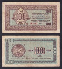 Jugoslavia Occupazione Istria Fiume Littorale Sloveno 100 lire 1945 P.-R6a BB/VF