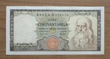 50000 50.000 LIRE LEONARDO BELLISSIMO BIGLIETTO GENUINO 1974 SUP