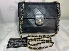 Borsa a tracolla CHANEL Matelassé pelle di agnello catena nera CC vintage GIA...