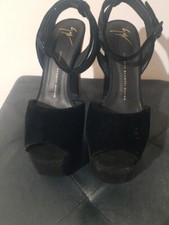 Sandal High Heels Giuseppe Zanotti Black Velvet Glitter Jeweled Gold Heel IT 40