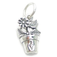 Ciondolo fiore in vaso 2D in argento sterling .925 x 1 Ciondoli per giardinaggio