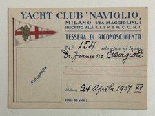 1937 Tessera Sport  YACHT CLUB NAVIGLIO MILANO - REALE FEDERAZIONE ITALIANA VELA