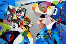 MILJENKO BENGEZ 40x60 serigrafia su cartone " Sulla via per Positano "