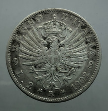 RARO 2 Lire Aquila Sabauda 1902 perizia BB VITTORIO EMANUELE III