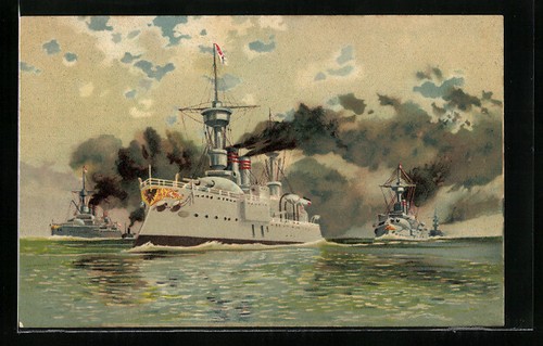 Litografia navi guerra lago - litografia,