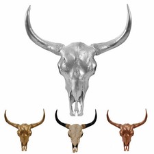 Teschio decorativo 64 cm, trofeo in poliresina toro toro testa di corno lungo, interno/esterno