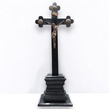 ANTICO CROCIFISSO DA APPOGGIO ALTARE BRONZO E LEGNO EBANIZZATO NAPOLEONE III