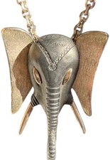 Collana con ciondolo grande tono argento nero testa eccentrica ELEFANTE VINTAGE 13"