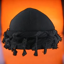 Mens BLACK Tassel Turban Hat Braided Front Headwrap Cap – Bold Style 23–24"