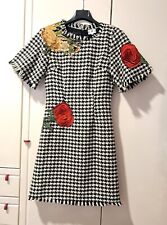 ABITO firmato NJ COUTURE vestito tubino tg S quadretti bianco e nero con ricami