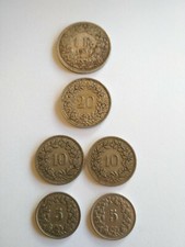 Monete Svizzera 1 franco 1906,10 20 centesimi 1884 1885 1895, 5 centesimi 1928 1957