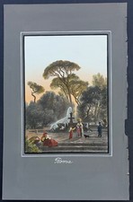 stampa antica 1837 Audot Roma villa borghese fontana cavalli acquerello acciaio