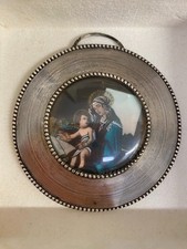 GRANDE MEDAGLIONE MINIATURA CAPOCULLA MADONNA BAMBINO RELIGIOSO ARGENTO 800