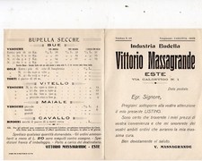 ESTE  INDUSTRIA  BUDELLA  VITTORIO MASSAGRANDE  LISTINO E BUSTA  11-12-1913