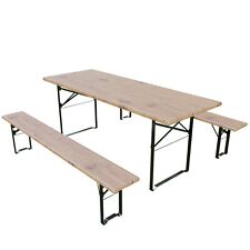 Set birreria tavolo con 2 panche pieghevoli legno naturale gambe in metallo nero