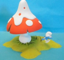 Puffo salta intorno al fungo CHA schtroumpf champignon FARIBOLES resina MiB IMBALLO ORIGINALE