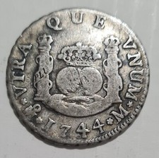 1744 Mo M Messico 2 reales - pilastri - argento RARO