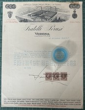 Rara Fattura Stabilimento Mobili in Ferro Fratelli PERUSI-Verona 1942