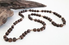 Collana lunga da Uomo in perline di Cocco e cubi di Legno marrone naturale