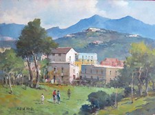 Fontana02 - “Borgo di campagna”.Olio su tavola  del pittore Fortunato Fontana 