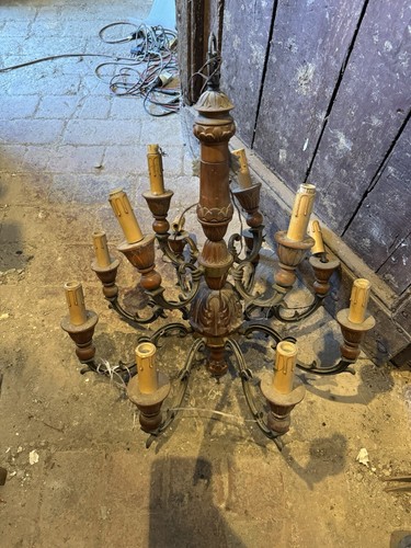 Lampadario legno antico - lampadario,