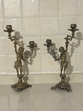 ANTICHI CANDELABRI CANDELIERI DA CHIESA OTTONE