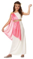 COSTUME IMPERATRICE ROMANA ATENA DEA GRECA TOGA BAMBINO BAMBINI RAGAZZE BIANCO ROSA  