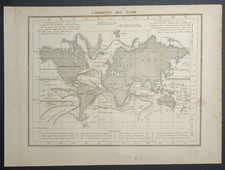 Antica mappa  Mondo Correnti del Mare 1864