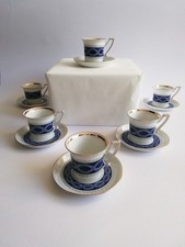 Set 6 tazzine caffè + piattini Rheinpfalz Hartporzellan Germania blu oro vintage