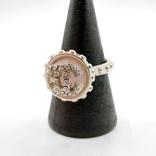 Anello CHANEL CC COCO Mark Logos 02C Argento Strass Vintage Autentico GIAPPONE